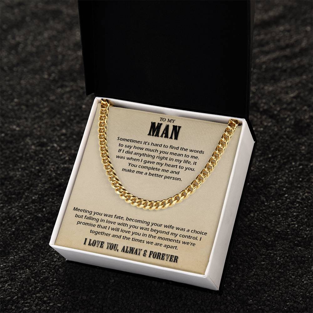 To My Man Cuban Chain Necklace Husband Necklace Gift For Husband From Wife Cuban Link Chain