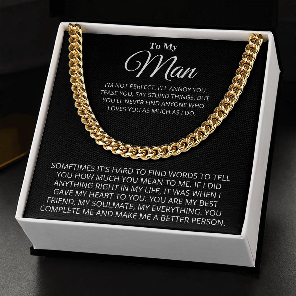 To My Man Chain Necklace Gift For Boyfriend Husband Birthday Gift Anniversary Gift Cuban Link Chain