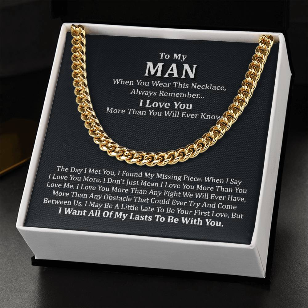 To My Man Chain Necklace Gift For Him Romantic Birthday Gifts For Him Best Jewelry For Men Cuban Link Chain