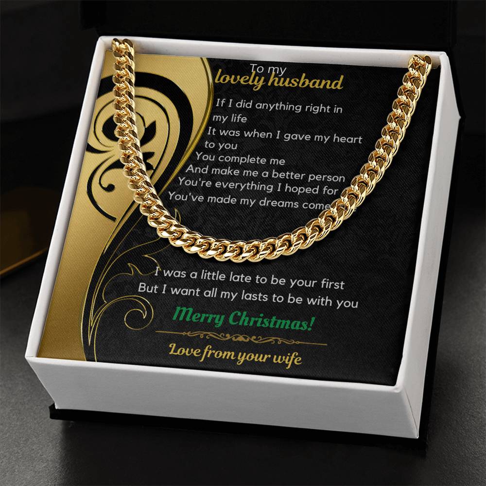 Wife To Husband Christmas Cuban Link Chain Necklace