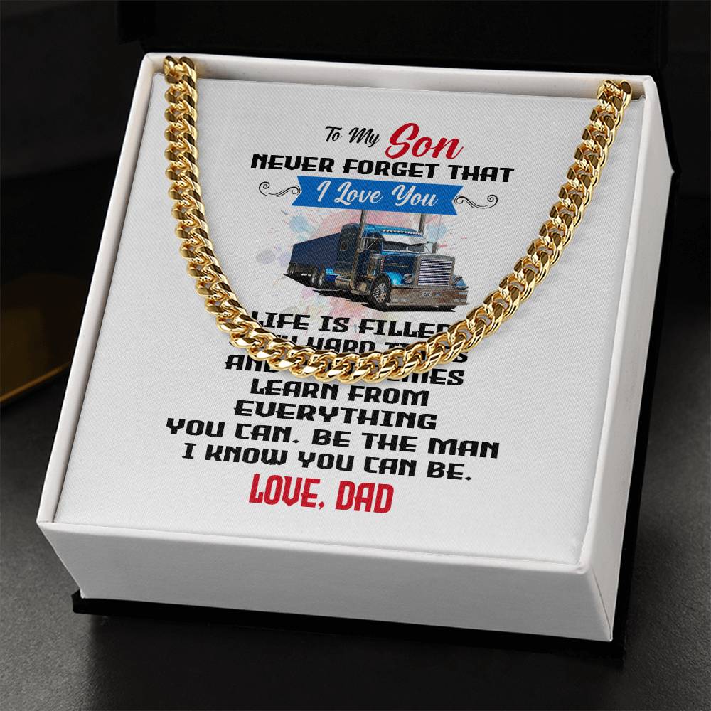 Never Forget I Love You Cuban Link Chain Necklace Gift For Son