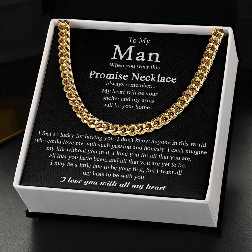 To My Man Necklace Gift For Boyfriend Husband Birthday Jewelry Gift Anniversary Gift Promise Necklace For Him Cuban Link Chain