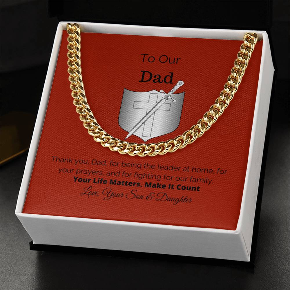 To Our Dad Gift For Him Cuban Link Chain Necklace Cuban Chain Necklace Stainless Steel 14K Yellow Gold Christmas Gift