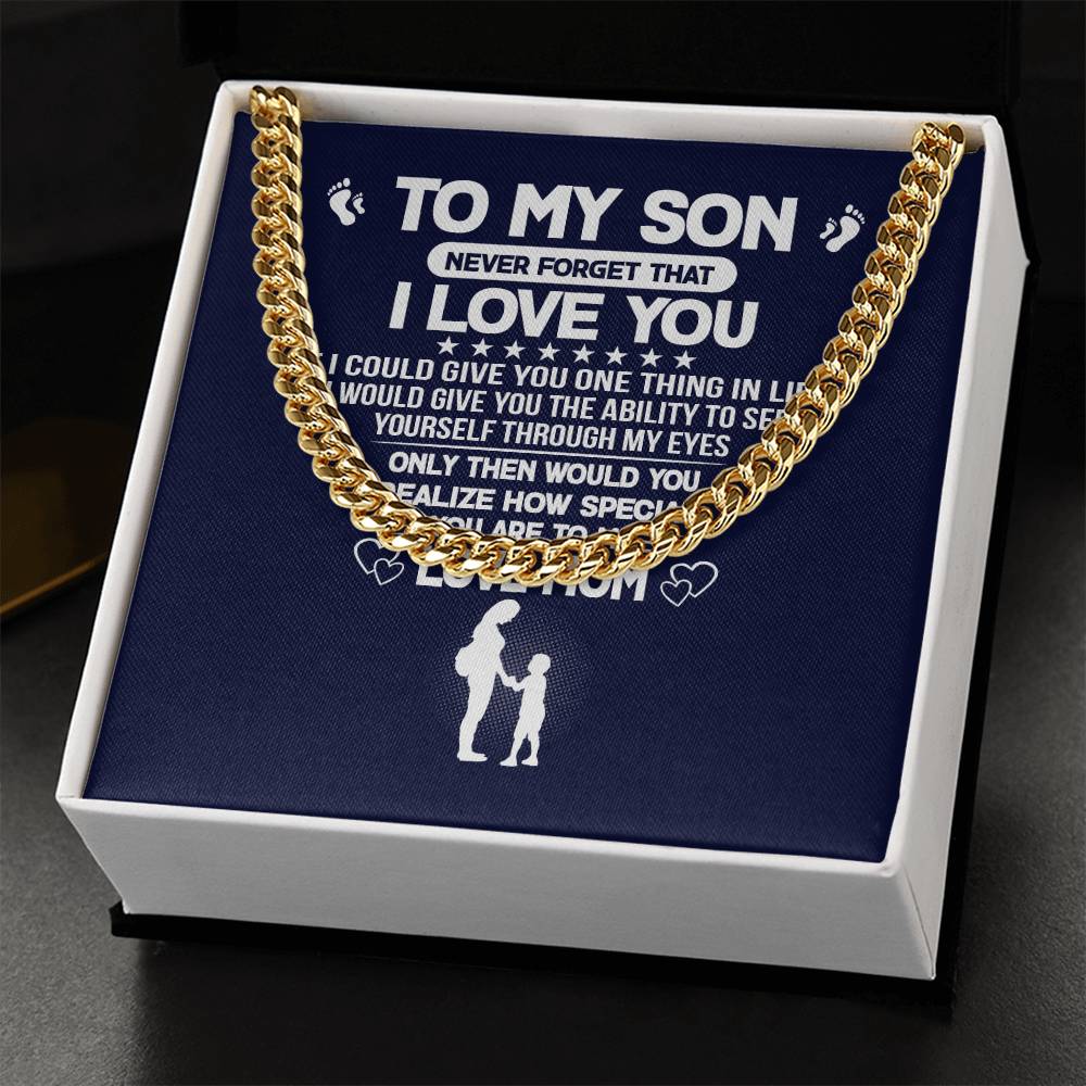Never Forget I Love You Cuban Link Chain Necklace Gift For Son