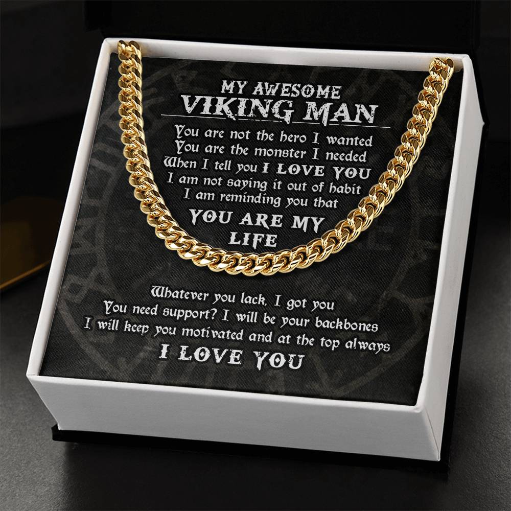 To My Awesome Viking Man Necklace Viking Necklace For Men Gift For Husband Boyfriend Cuban Link Chain