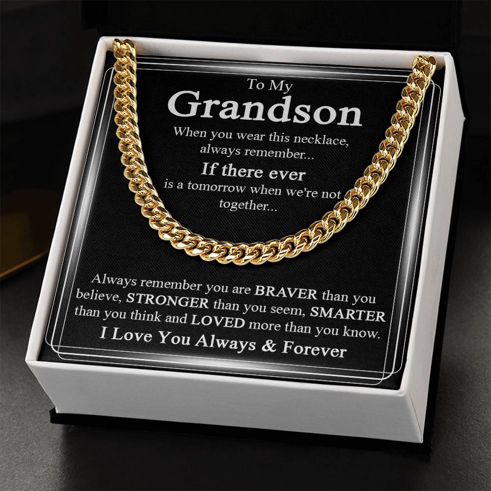 To My Grandson Necklace Grandson Cuban Chain Jewelry Grandma To Grandson Keepsake Gifts For Grandsons Grandson Birthda Cuban Link Chain