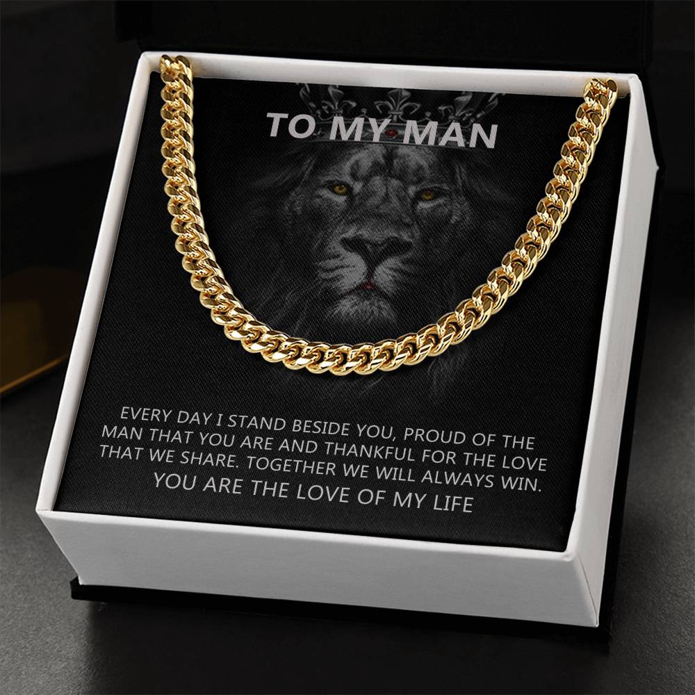 To-My-Man-Every-Day-I-Stand-Beside-You-Cuban-Link-Chain-Necklace-With-Message-Card-Gift-For-Husband-Or-Boyfriend-I-Lov Cuban Link Chain