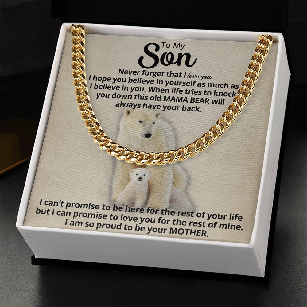 To My Son - Mama Bear  Cuban Link Chain Necklace