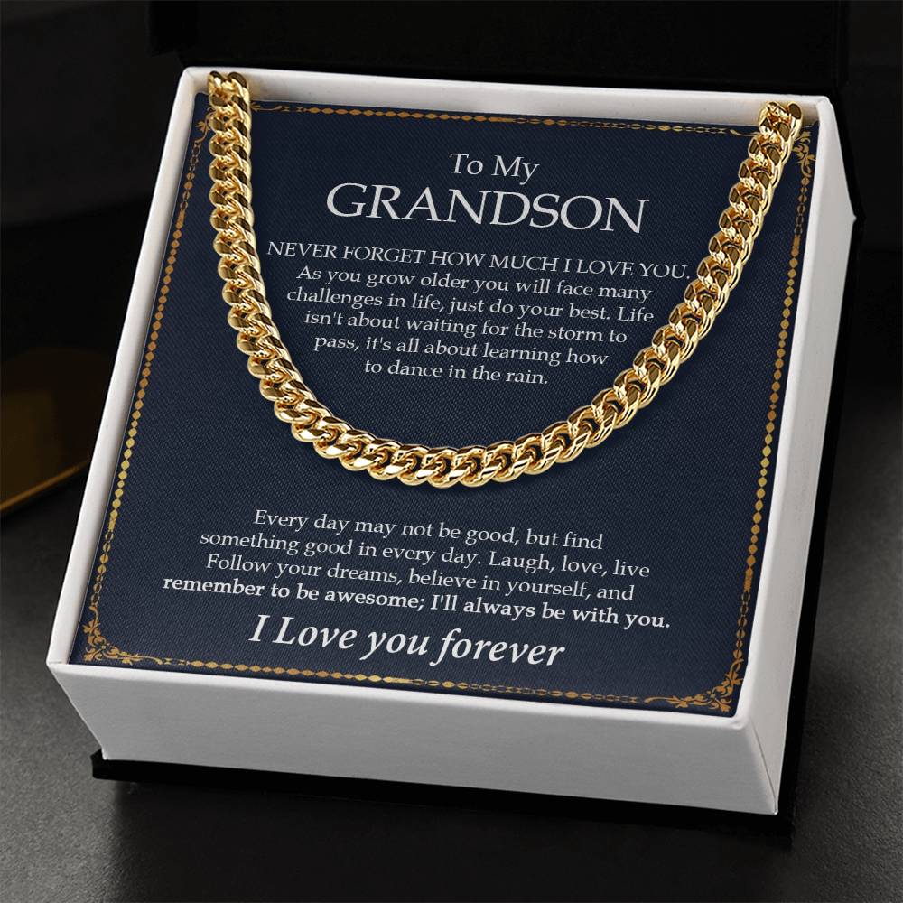 To My Grandson Chain Necklace Gift For Grandson Birthday Grandson Graduation Grown Up Grandson Cuban Link Chain