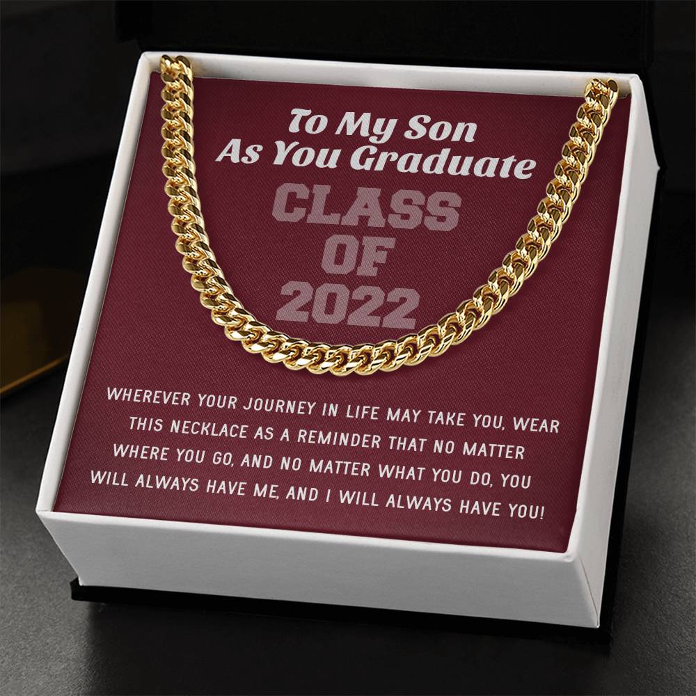 Son Graduation Class Of 2022 High School Graduation College Graduation Gift For Son Mens Gold Cuban Link Chain Necklac