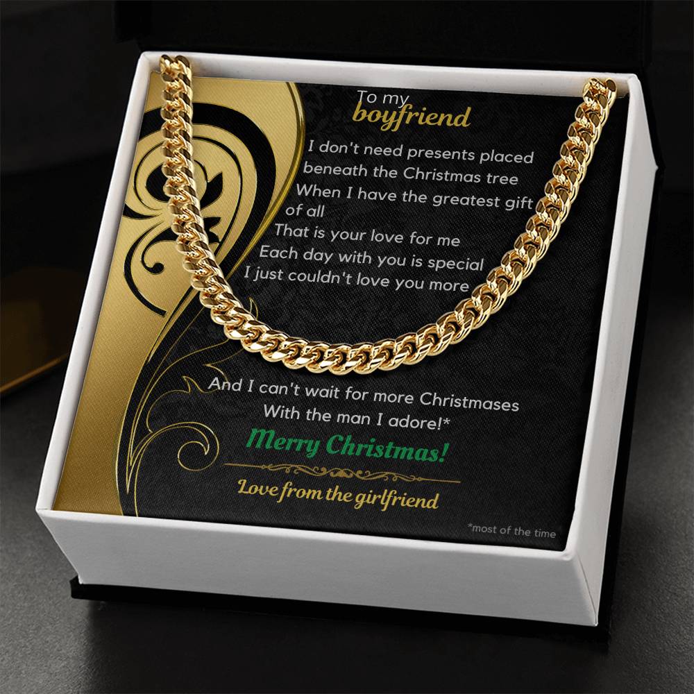 To My Boyfriend Christmas Cuban Link Chain Necklace