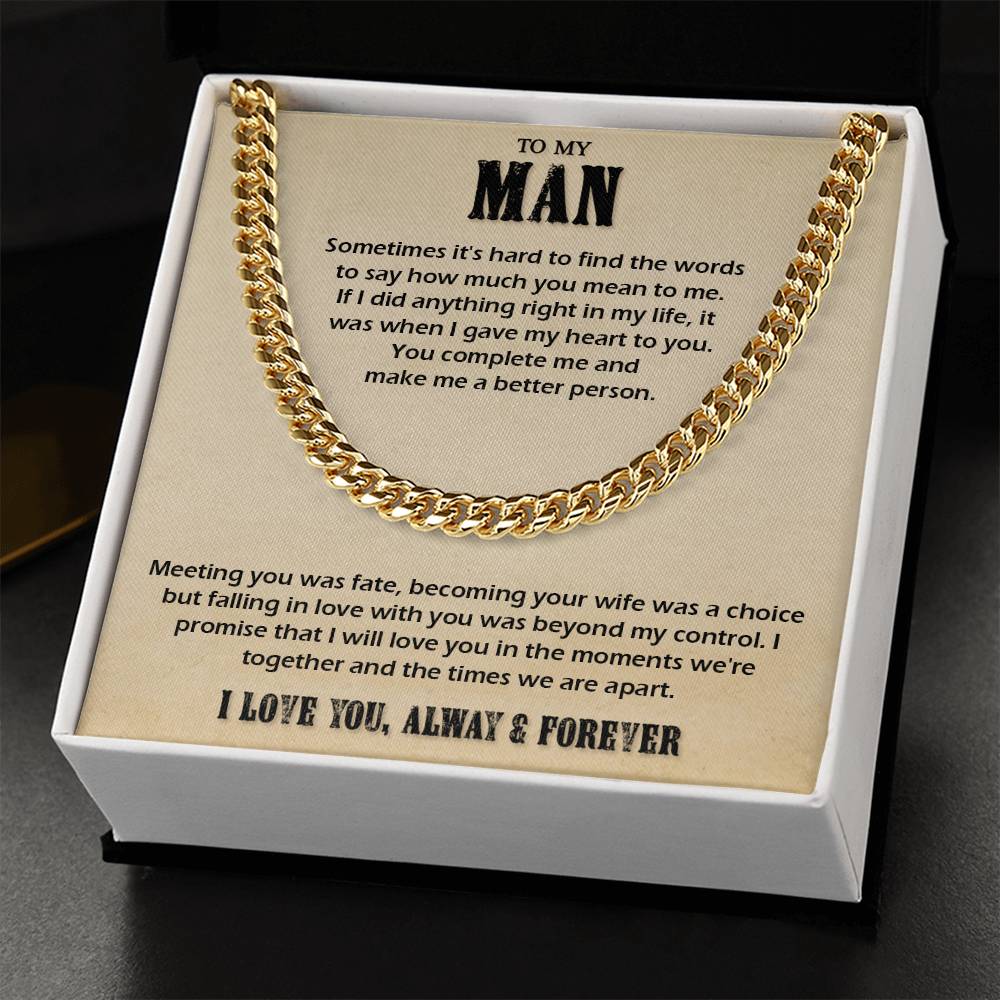 To My Man Cuban Chain Necklace Husband Necklace Gift For Husband From Wife Cuban Link Chain