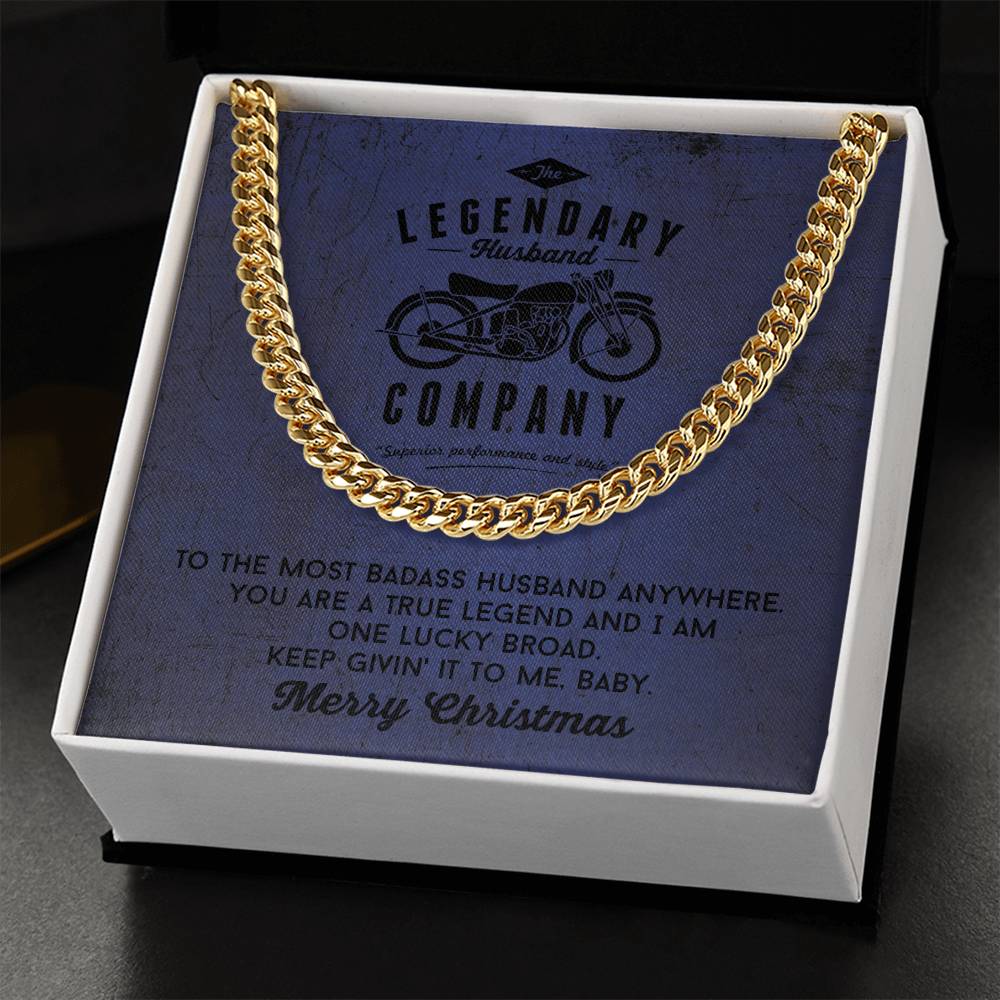 Legendary Husband - Gift From Wife For Biker Husband Cuban Link Chain Necklace In Silver Or Gold Motorcycle Gifts For