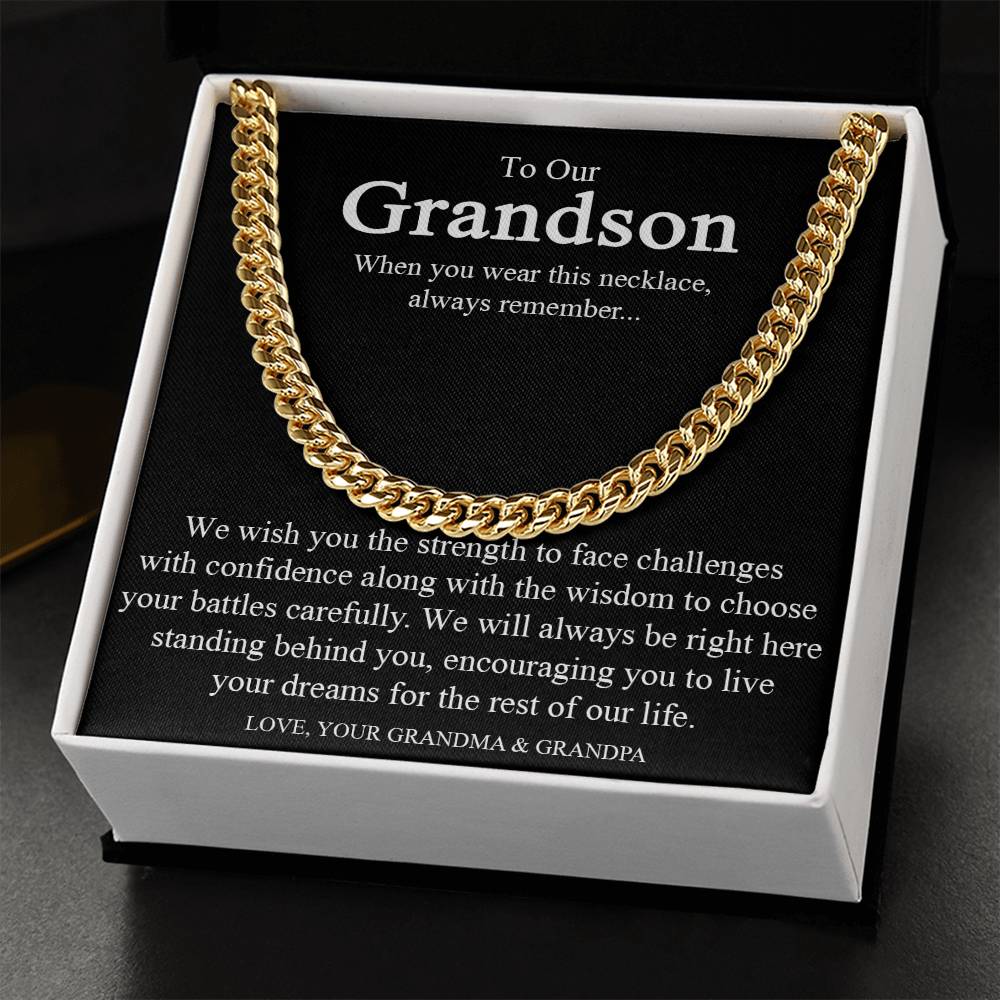 To Our Grandson Cuban Link Chain Necklace Gift For Grandson From Grandparents Grandson Birthday Communion Graduation G