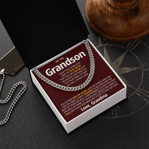 To My Grandson - Feel My Love  Cuban Link Chain Necklace