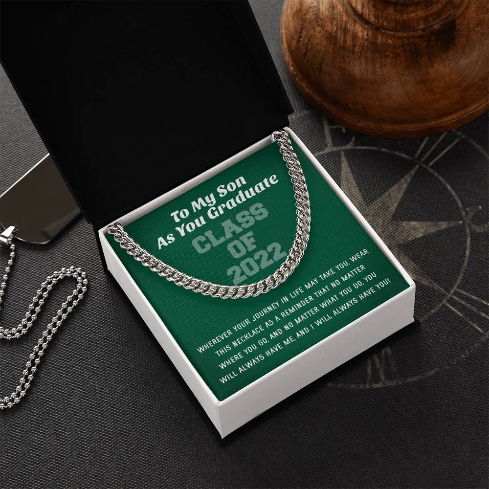 Son Graduation Class Of 2022 High School Graduation College Graduation Gift For Son Mens Gold Cuban Link Chain Necklac