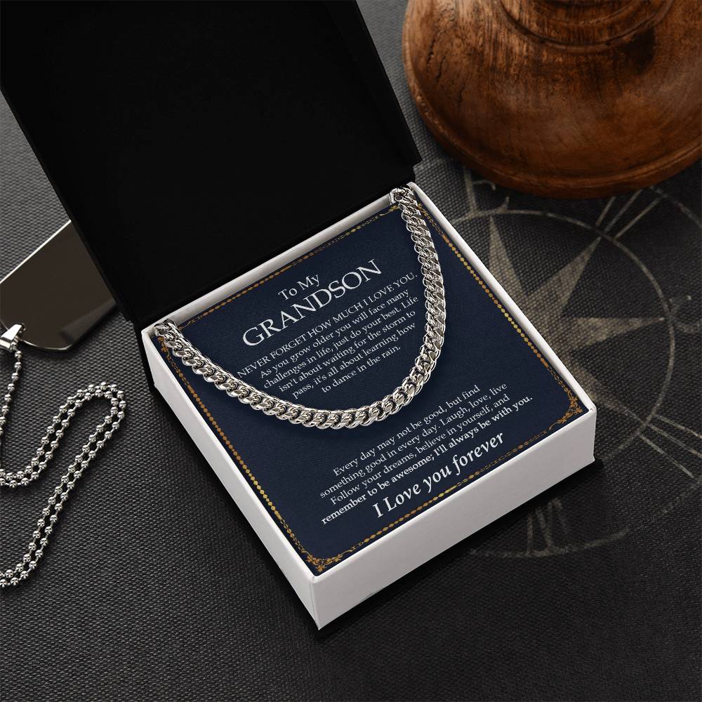 To My Grandson Chain Necklace Gift For Grandson Birthday Grandson Graduation Grown Up Grandson Cuban Link Chain