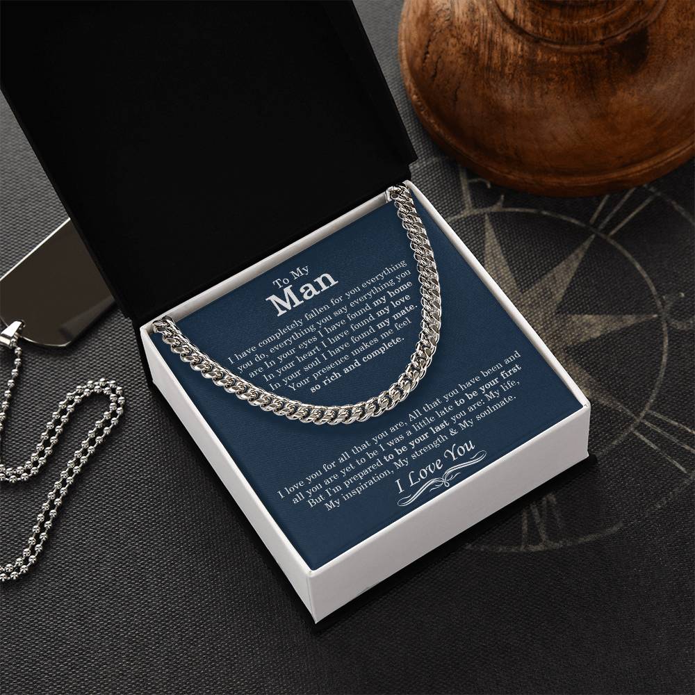 To My Man Chain Necklace Men Chain Necklace Sentimental Gift For Husband Boyfriend Anniversary Gift Valentine Gift Cuban Link Chain