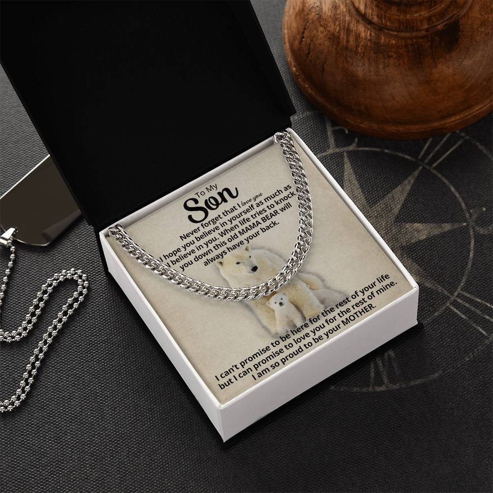 To My Son - Mama Bear  Cuban Link Chain Necklace