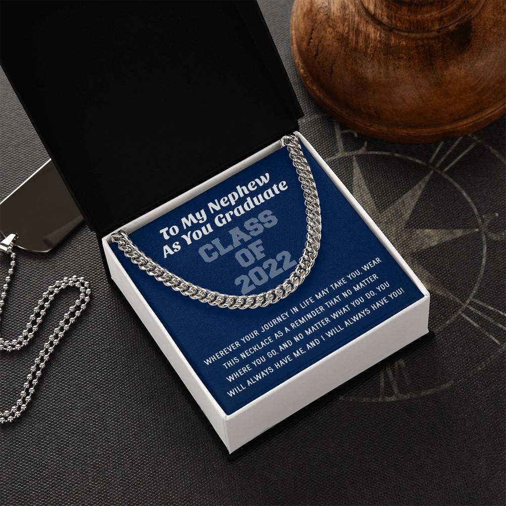 Nephew Graduation Class Of 2022 High School Graduation College Graduation Gift For Nephew Mens Silver Cuban Link Chain