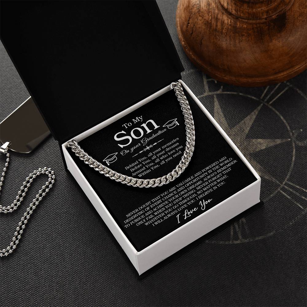 To My Son On You Graduation Chain Necklace Graduation Gifts For Son From Mom Or Dad High School College Graduation Gif Cuban Link Chain