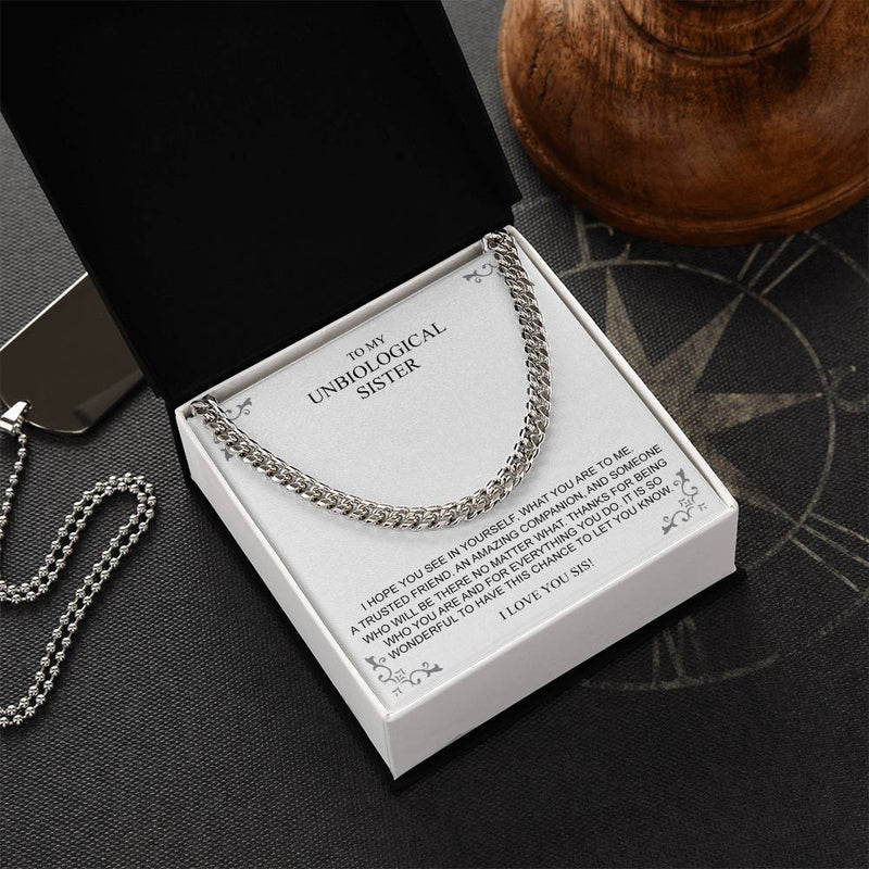 To My Unbiological Sister Necklace 14K Gold Gift For Friend Cuban Link Chain