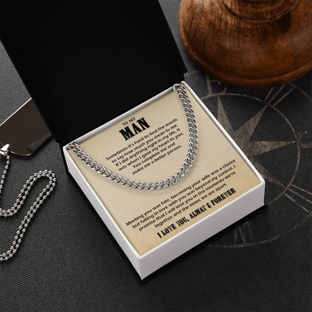 To My Man Cuban Chain Necklace Husband Necklace Gift For Husband From Wife Cuban Link Chain