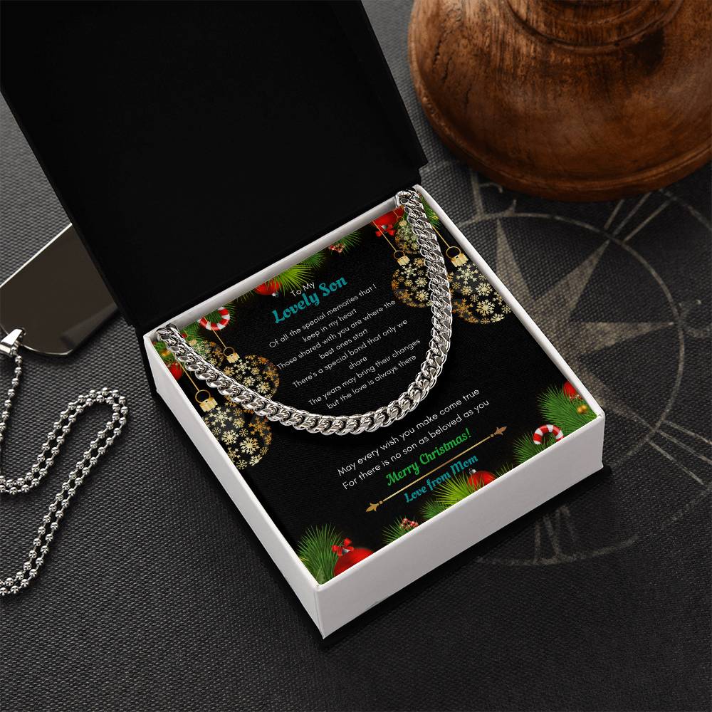 Mom To Son Christmas Cuban Link Chain Necklace