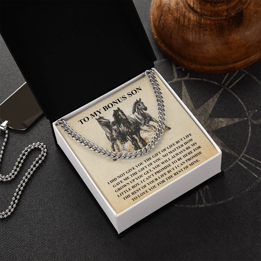 To My Bonus Son Necklace Gift For Step Son Bonus Son Graduation Graduate Gift Fathers Day Father Son Gift Horse Lover Cuban Link Chain