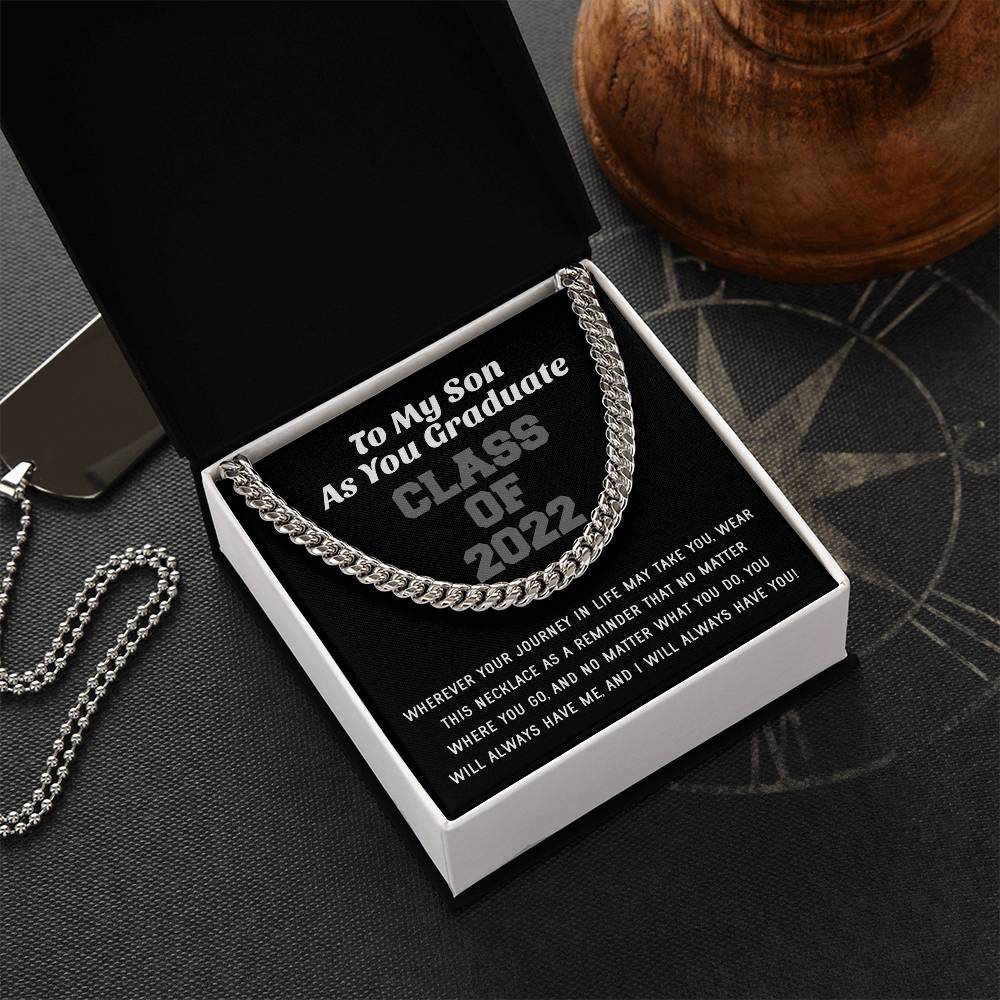 Son Graduation Class Of 2022 High School Graduation College Graduation Gift For Son Mens Gold Cuban Link Chain Necklac