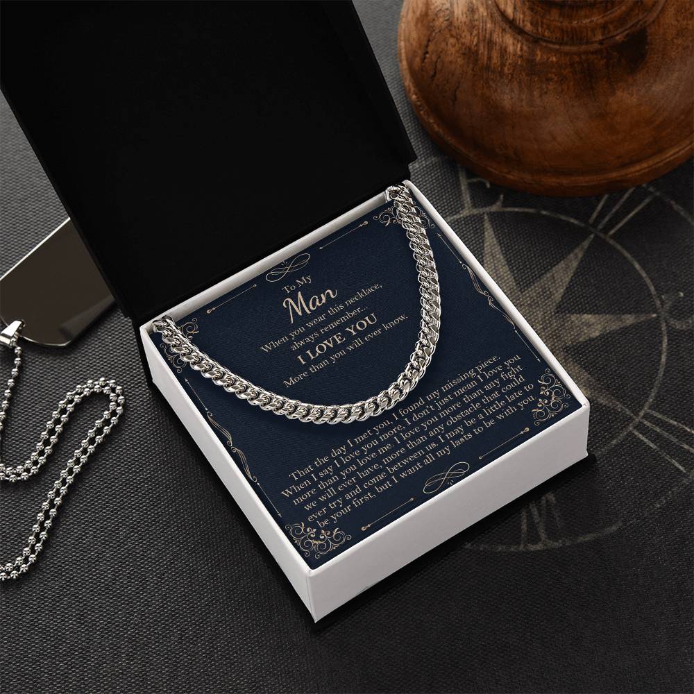 To My Man Necklace Gift For Boyfriend Boyfriend Cuban Chain Necklace Birthday Gift For Men Cuban Link Chain