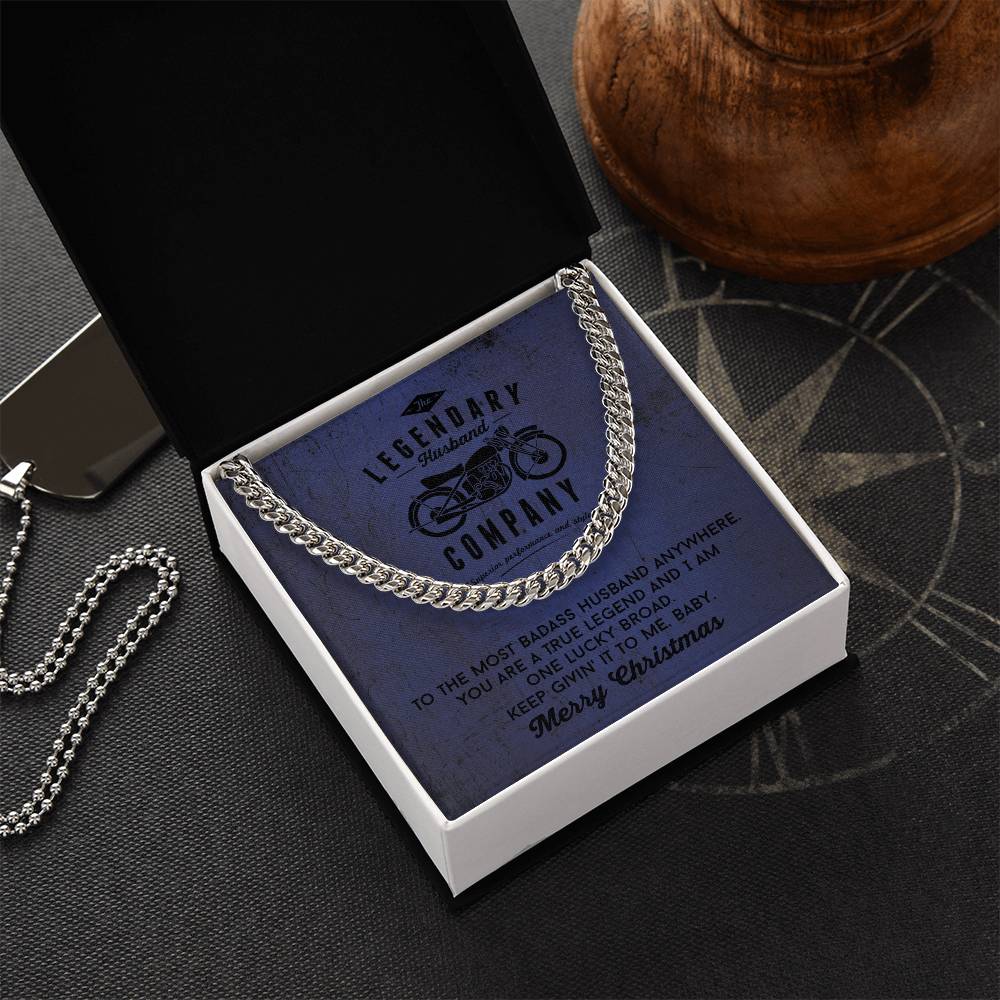 Legendary Husband - Gift From Wife For Biker Husband Cuban Link Chain Necklace In Silver Or Gold Motorcycle Gifts For
