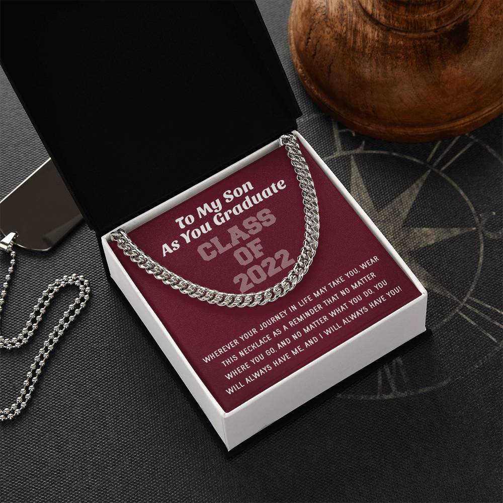 Son Graduation Class Of 2022 High School Graduation College Graduation Gift For Son Mens Gold Cuban Link Chain Necklac