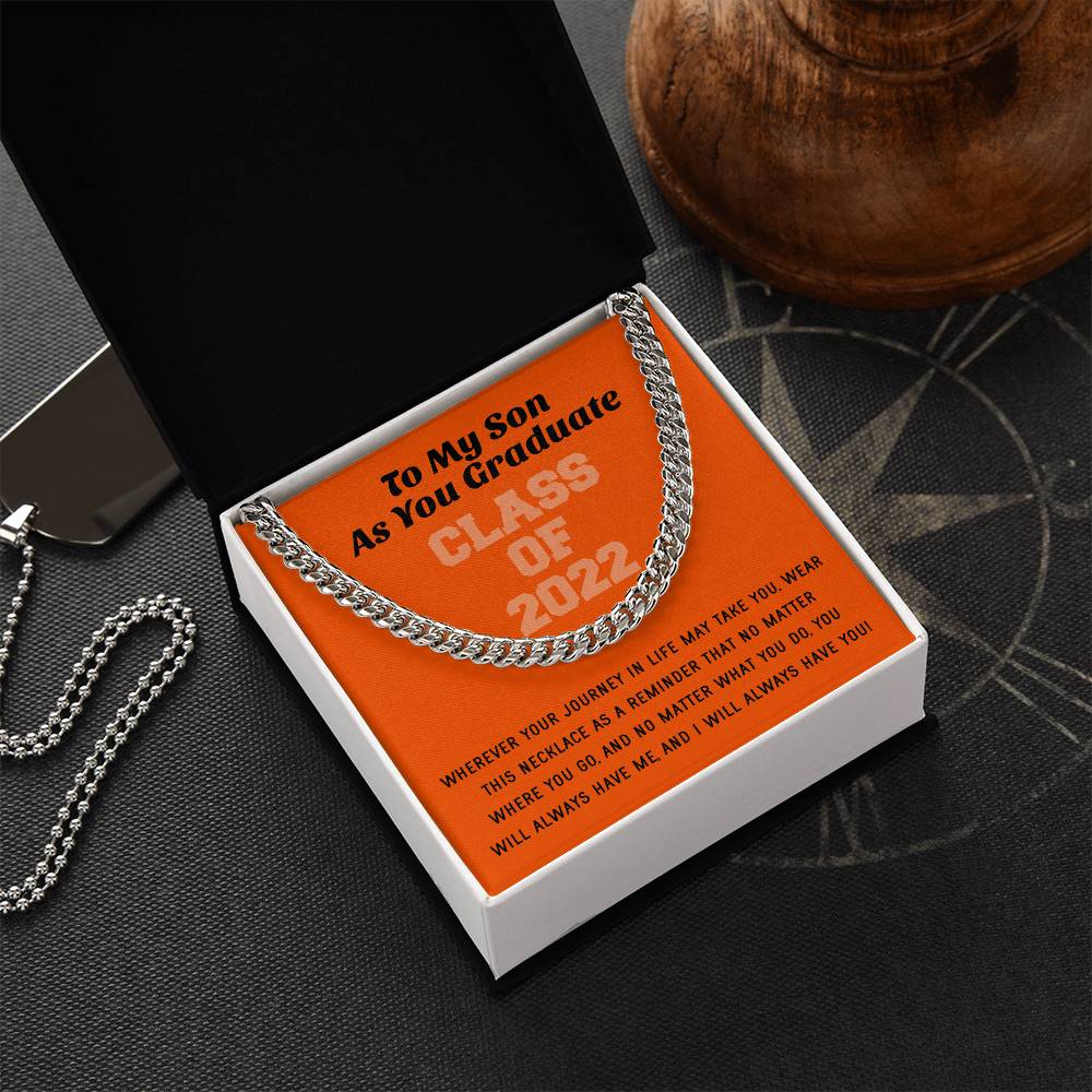 Son Graduation Class Of 2022 High School Graduation College Graduation Gift For Son Mens Gold Cuban Link Chain Necklac