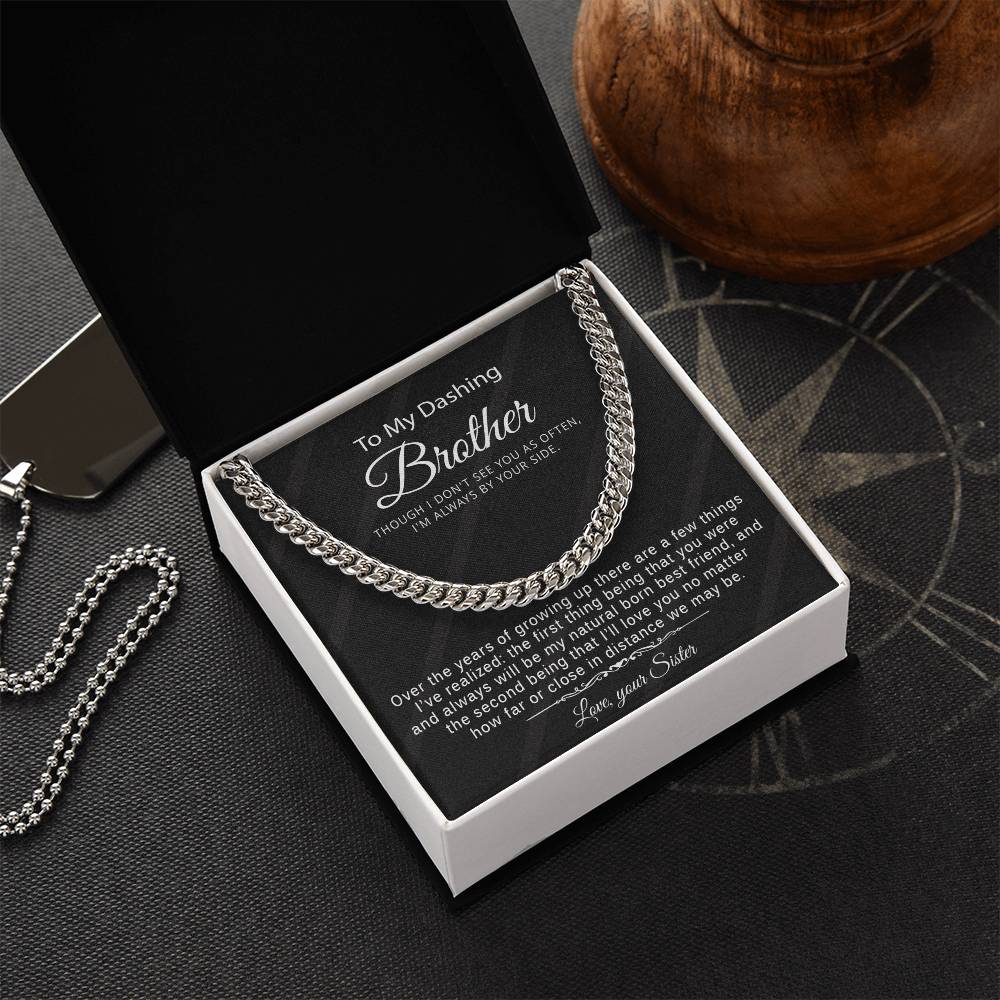 Gift For Brother From Sister - Cuban Link Chain Necklace With Message