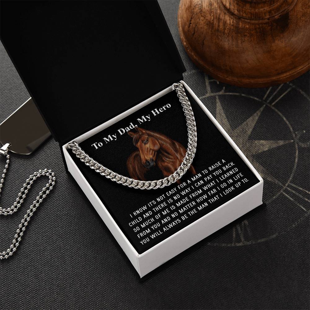 Gifts For Dad From Daughter Fathers Day Gift From Son Silver Cuban Link Chain Dad Birthday Gift For Horse Lover Father