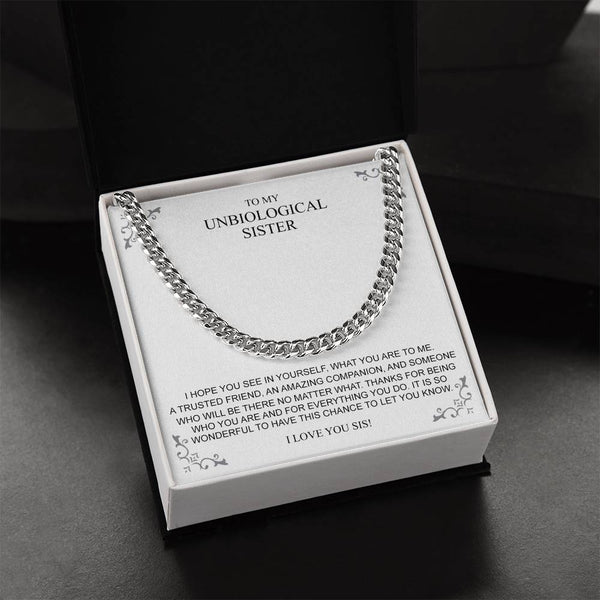 To My Unbiological Sister Necklace 14K Gold Gift For Friend Cuban Link Chain