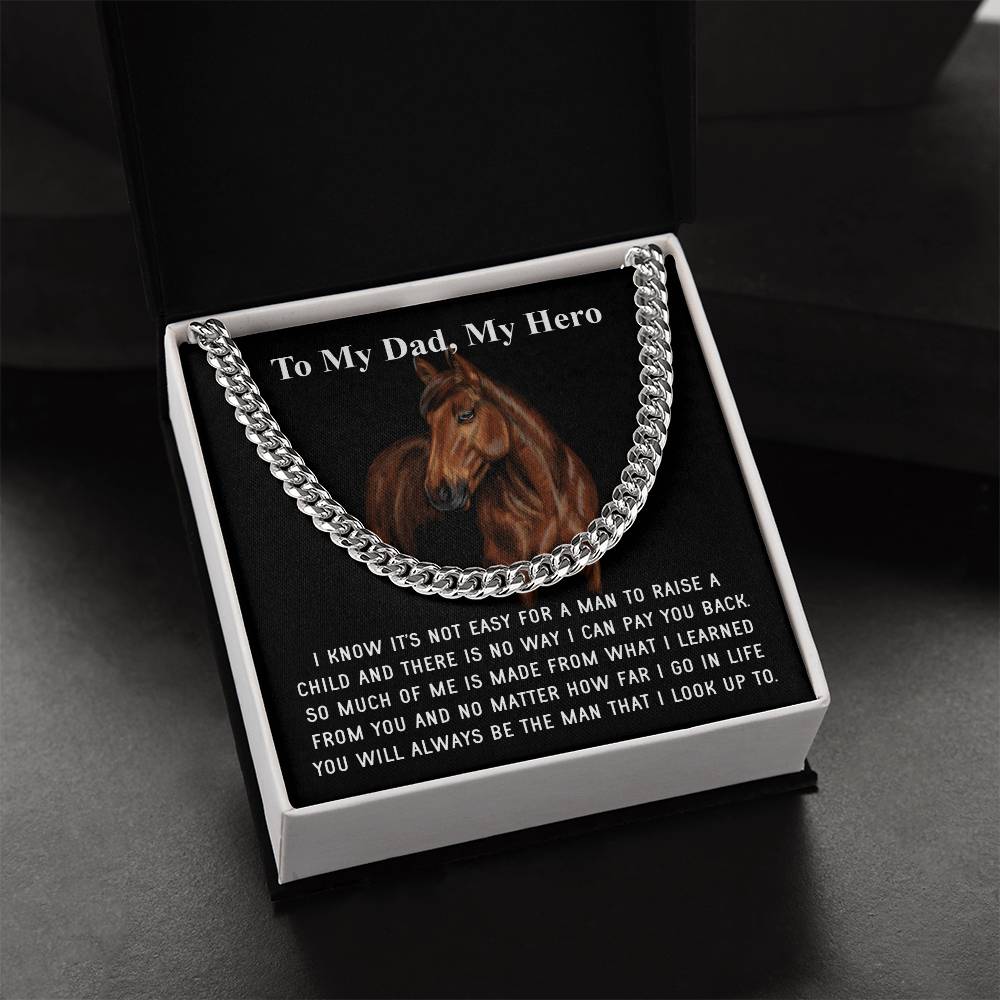 Gifts For Dad From Daughter Fathers Day Gift From Son Silver Cuban Link Chain Dad Birthday Gift For Horse Lover Father