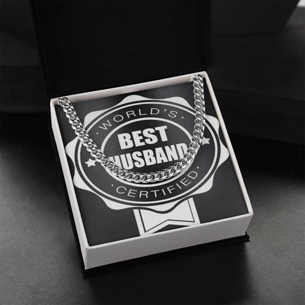 Worlds Best Husband Certified Beautiful Chain And Gift Box For Him Choose Silver Or Gold Cuban Link Chain