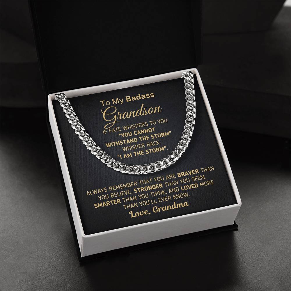 To My Badass Grandson Necklace Gift For Grandson From Grandma Cuban Link Chain Necklace For Grown Grandson