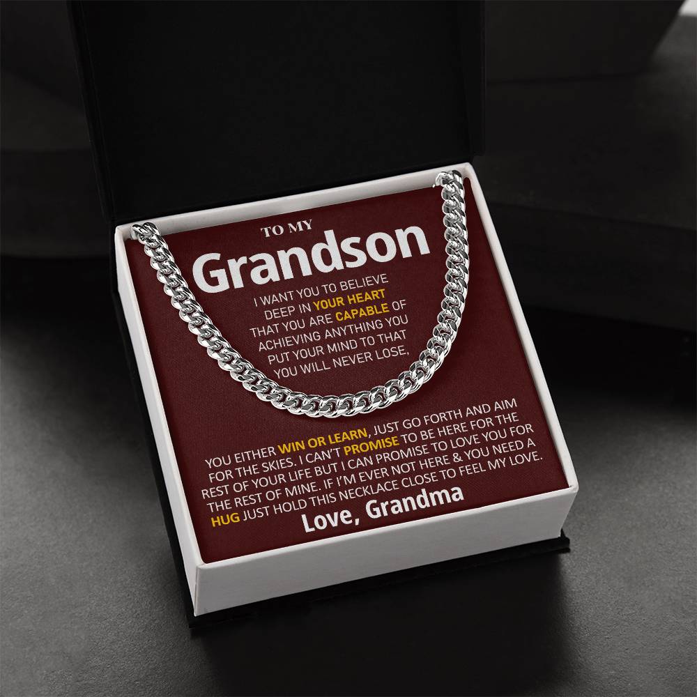 To My Grandson - Feel My Love  Cuban Link Chain Necklace