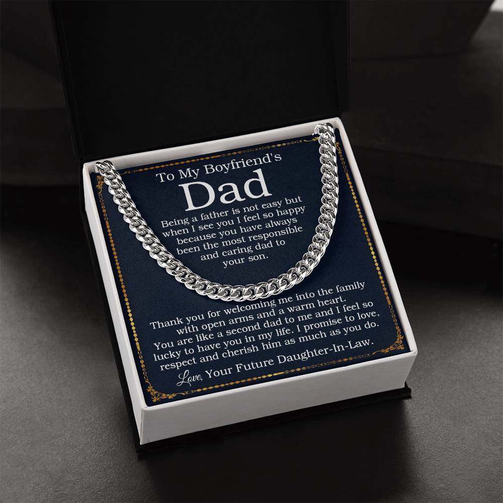 To My Boyfriend's Dad Cuban Chain Necklace Birthday Gift For Boyfriends Dad Fathers Day Christmas Gift Cuban Link Chain