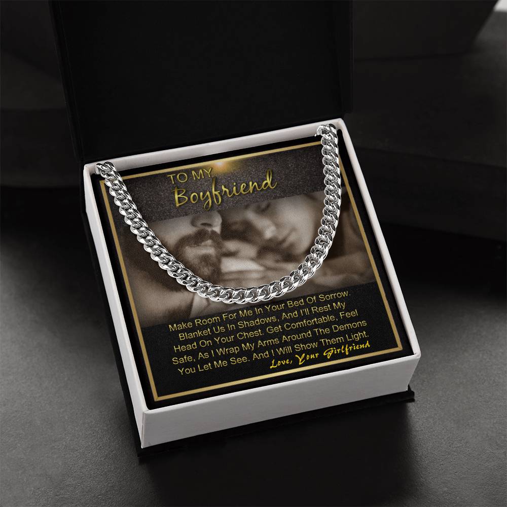 To My Boyfriend Anniversary Birthday Gift For Him Cuban Link Chain Necklace With Message Card