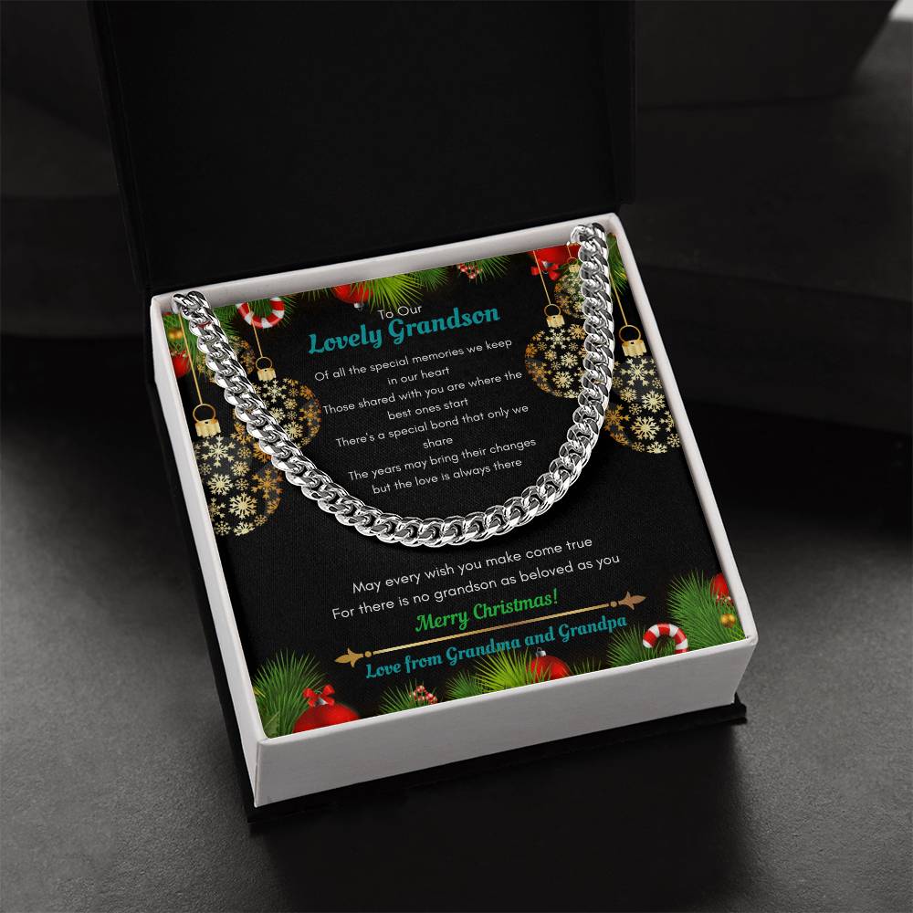 Grandparents To Grandson Christmas Cuban Chain Link Necklace Cuban Link Chain