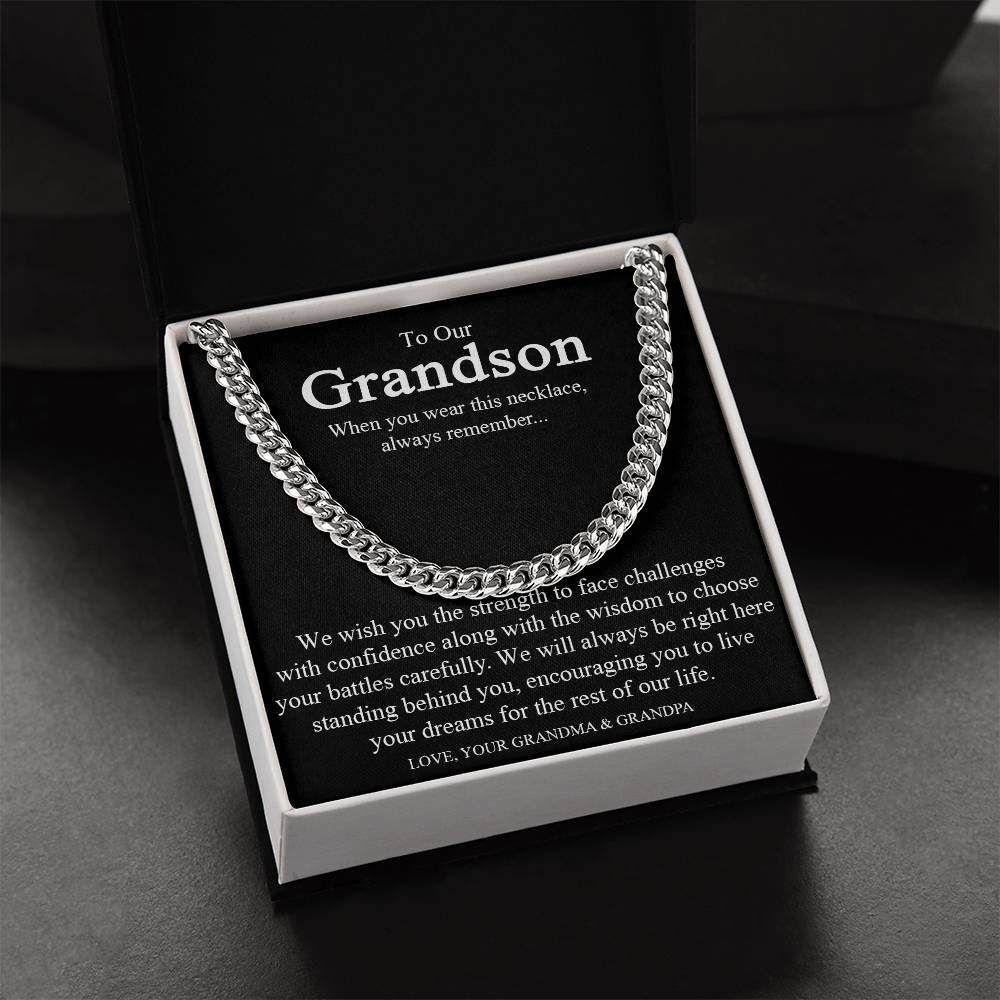 To Our Grandson Cuban Link Chain Necklace Gift For Grandson From Grandparents Grandson Birthday Communion Graduation G