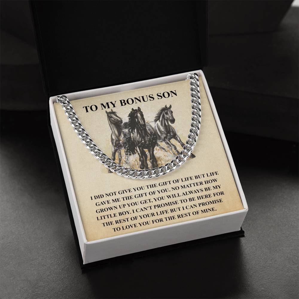 To My Bonus Son Necklace Gift For Step Son Bonus Son Graduation Graduate Gift Fathers Day Father Son Gift Horse Lover Cuban Link Chain