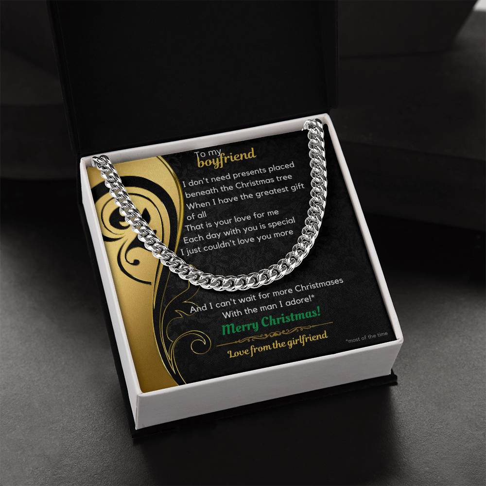 To My Boyfriend Christmas Cuban Link Chain Necklace