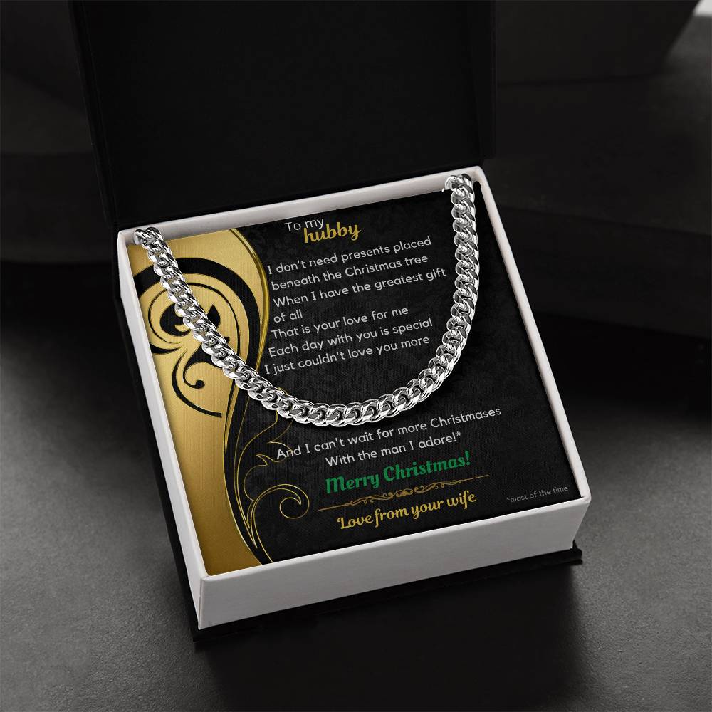 To My Hubby Christmas Cuban Link Chain Necklace