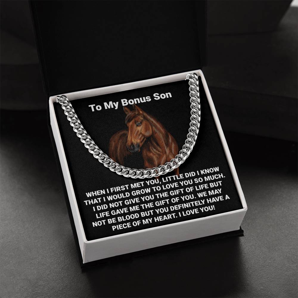 To My Bonus Son Necklace Gift For Step Son Bonus Son Graduation Graduate Gift Fathers Day Father Son Gift Horse Lover Cuban Link Chain