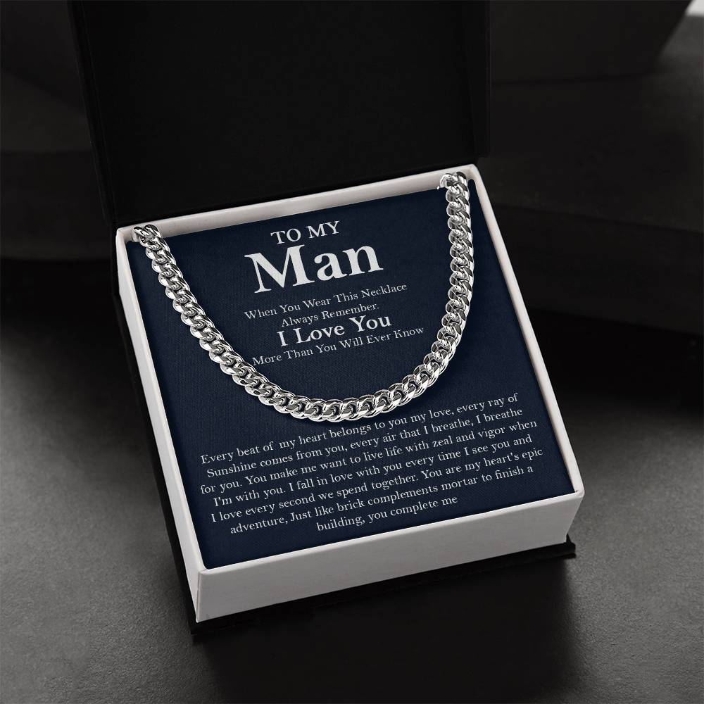 To My Man Cuban Chain Necklace Romantic Birthday Gifts For Husbandboyfriend Gift For Him Christmas Gift Cuban Link Chain